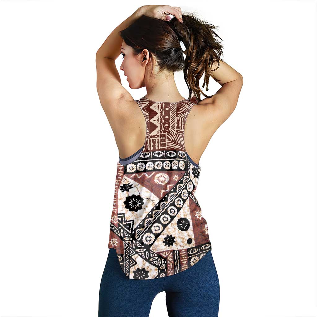 Brown Bula Fiji Women Racerback Tank Unique Masi Tapa Pattern LT14 - Polynesian Pride