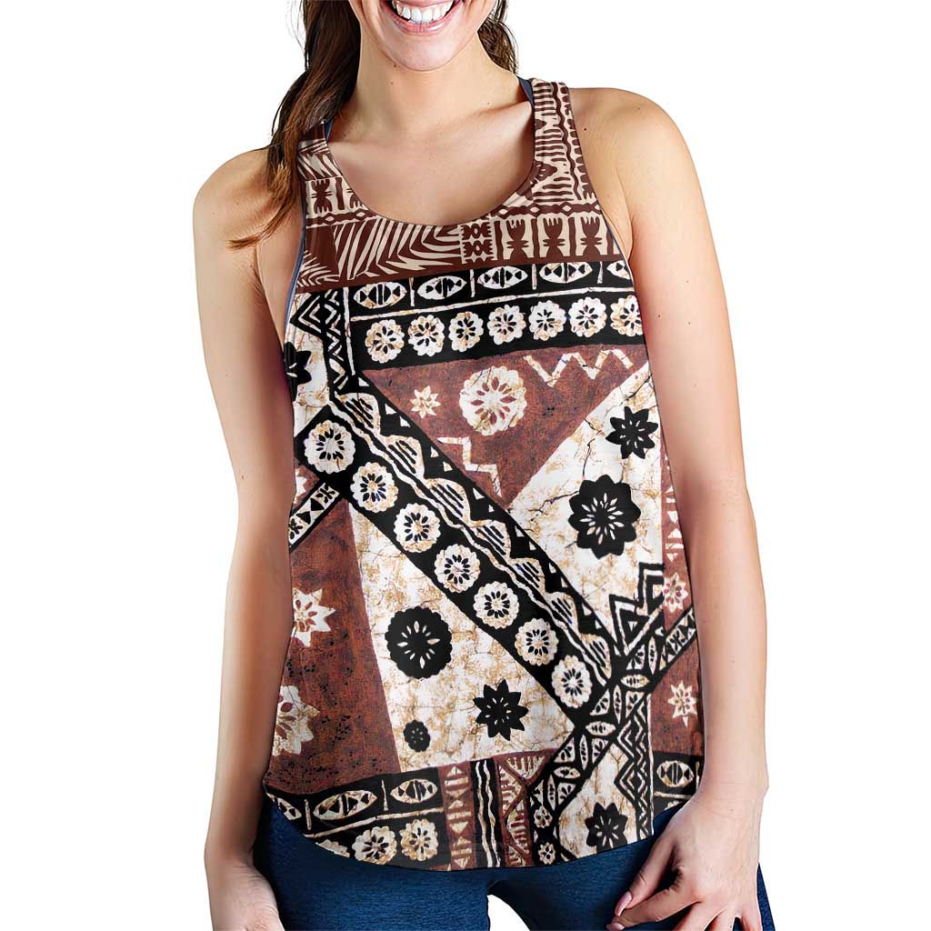 Brown Bula Fiji Women Racerback Tank Unique Masi Tapa Pattern LT14 - Polynesian Pride