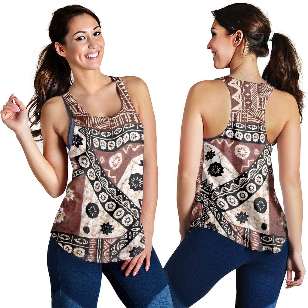 Brown Bula Fiji Women Racerback Tank Unique Masi Tapa Pattern LT14 - Polynesian Pride