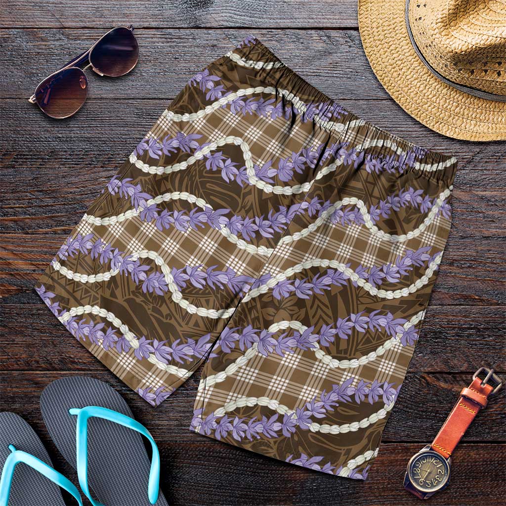 Brown Hawaii Palaka Honohono Pikake Shorts for Men Hawaiian Orchid Lei Polynesian Pattern - Polynesian Pride