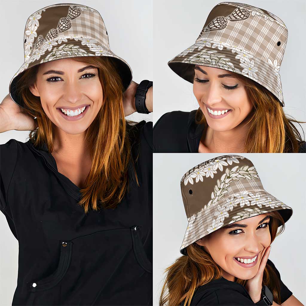 Brown Hawaii Tiare and Shell Lei Bucket Hat Hawaiian Palaka Luxury Vibes - Polynesian Pride