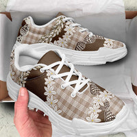 Brown Hawaii Tiare and Shell Lei Chunky Sneakers Hawaiian Palaka Luxury Vibes - Polynesian Pride
