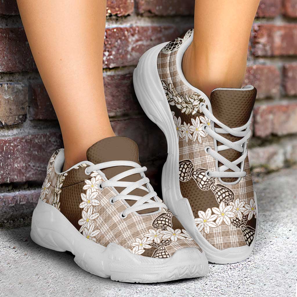 Brown Hawaii Tiare and Shell Lei Chunky Sneakers Hawaiian Palaka Luxury Vibes - Polynesian Pride