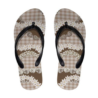 Brown Hawaii Tiare and Shell Lei Flip Flops Hawaiian Palaka Luxury Vibes - Polynesian Pride