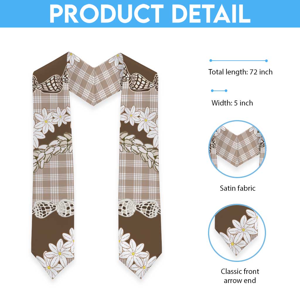 Brown Hawaii Tiare and Shell Lei Graduation Stole Hawaiian Palaka Luxury Vibes - Polynesian Pride