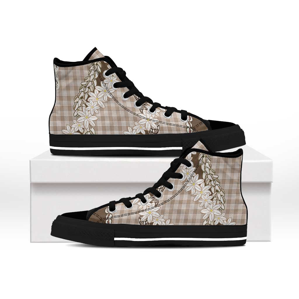 Brown Hawaii Tiare and Shell Lei High Top Shoes Hawaiian Palaka Luxury Vibes - Polynesian Pride