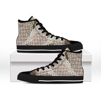 Brown Hawaii Tiare and Shell Lei High Top Shoes Hawaiian Palaka Luxury Vibes - Polynesian Pride
