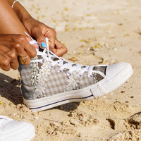 Brown Hawaii Tiare and Shell Lei High Top Shoes Hawaiian Palaka Luxury Vibes - Polynesian Pride