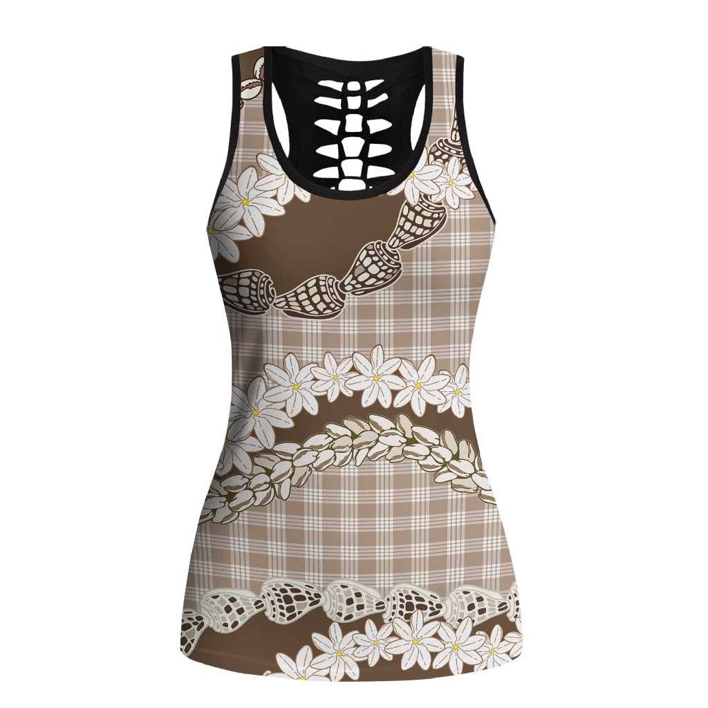 Brown Hawaii Tiare and Shell Lei Hollow Tank Top Hawaiian Palaka Luxury Vibes - Polynesian Pride