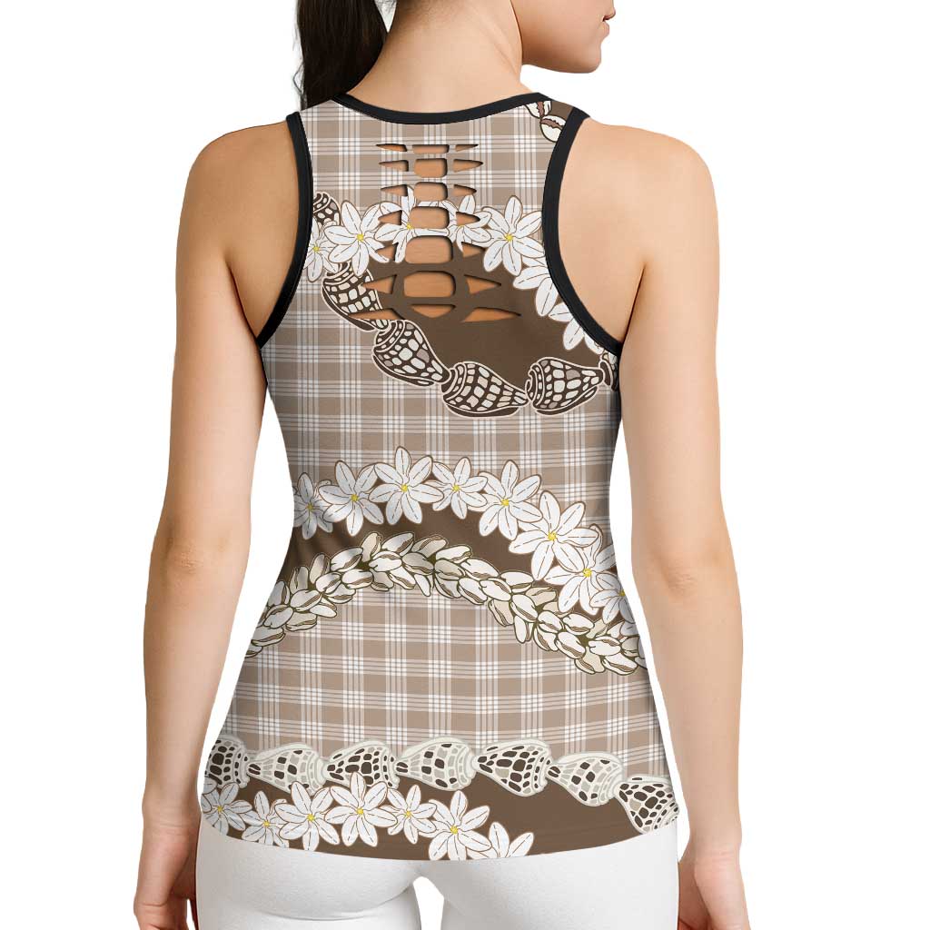 Brown Hawaii Tiare and Shell Lei Hollow Tank Top Hawaiian Palaka Luxury Vibes - Polynesian Pride