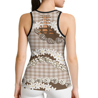 Brown Hawaii Tiare and Shell Lei Hollow Tank Top Hawaiian Palaka Luxury Vibes - Polynesian Pride