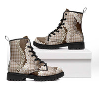 Brown Hawaii Tiare and Shell Lei Leather Boots Hawaiian Palaka Luxury Vibes - Polynesian Pride