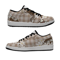 Brown Hawaii Tiare and Shell Lei Low Sneakers Hawaiian Palaka Luxury Vibes - Polynesian Pride