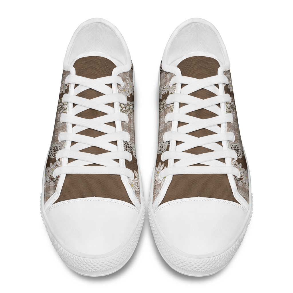 Brown Hawaii Tiare and Shell Lei Low Top Shoes Hawaiian Palaka Luxury Vibes - Polynesian Pride