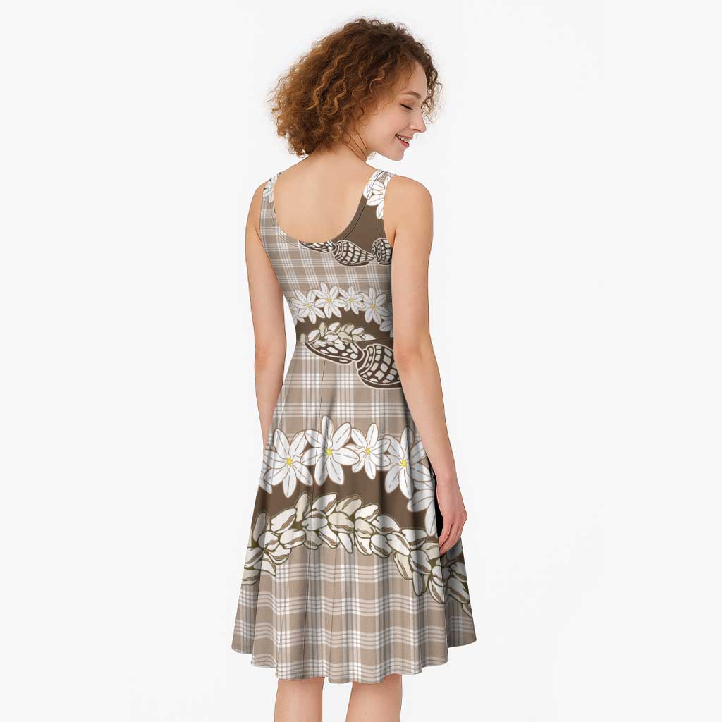 Brown Hawaii Tiare and Shell Lei Midi Dress Hawaiian Palaka Luxury Vibes - Polynesian Pride
