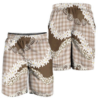 Brown Hawaii Tiare and Shell Lei Shorts for Men Hawaiian Palaka Luxury Vibes - Polynesian Pride