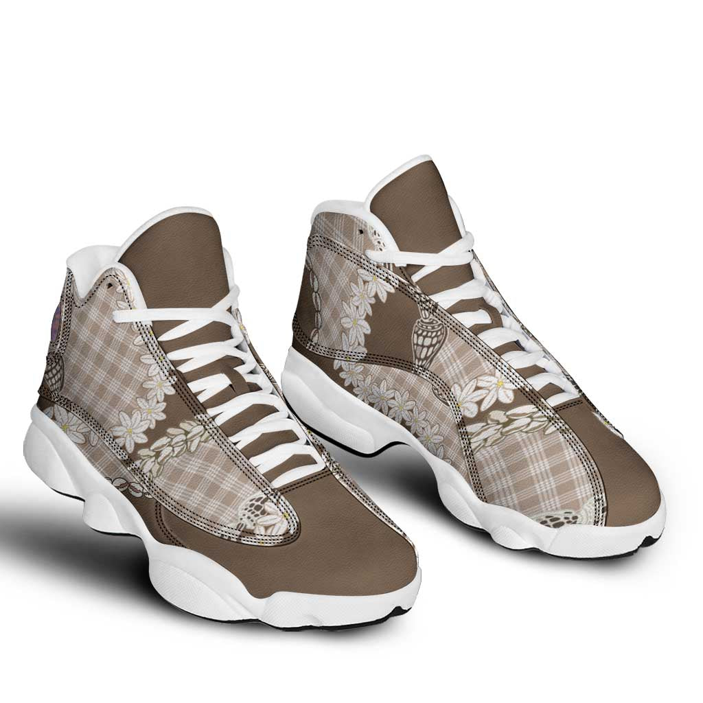 Brown Hawaii Tiare and Shell Lei Sneakers J13 Hawaiian Palaka Luxury Vibes - Polynesian Pride