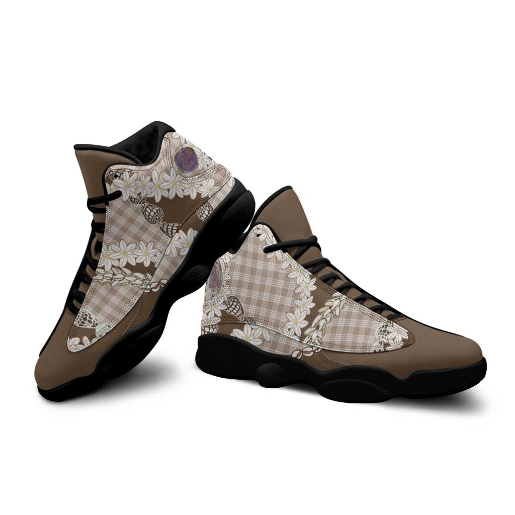 Brown Hawaii Tiare and Shell Lei Sneakers J13 Hawaiian Palaka Luxury Vibes - Polynesian Pride