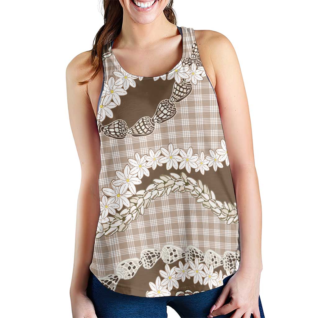 Brown Hawaii Tiare and Shell Lei Women Racerback Tank Hawaiian Palaka Luxury Vibes - Polynesian Pride