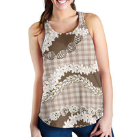 Brown Hawaii Tiare and Shell Lei Women Racerback Tank Hawaiian Palaka Luxury Vibes - Polynesian Pride