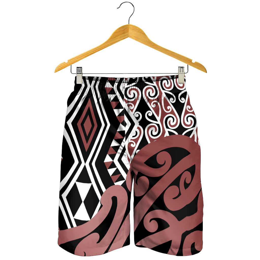 Brown New Zealand Shorts for Men Aotearoa Kowhaiwhai Mix Taniko Art LT14