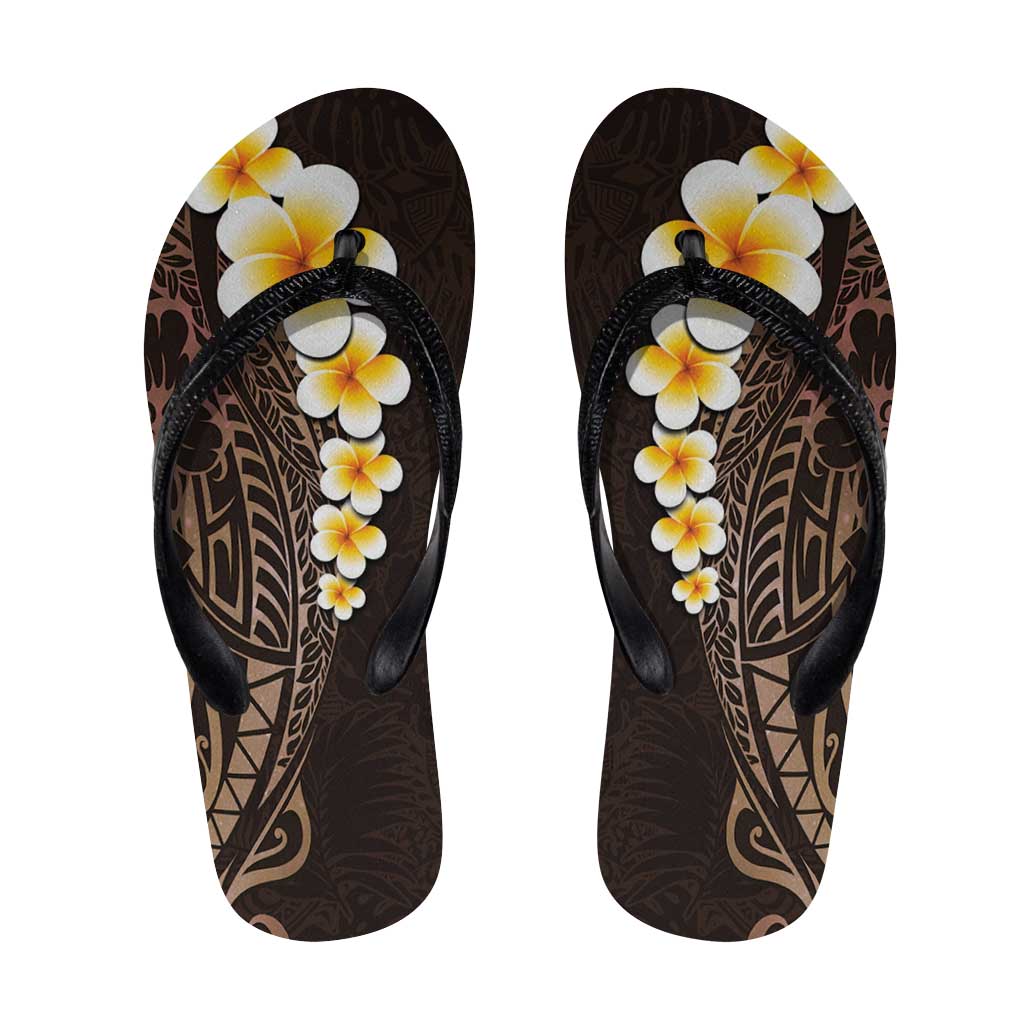 Brown Polynesia Flip Flops Plumeria Tropical Leaves Galaxy Polynesian Art LT14 Brown - Polynesian Pride
