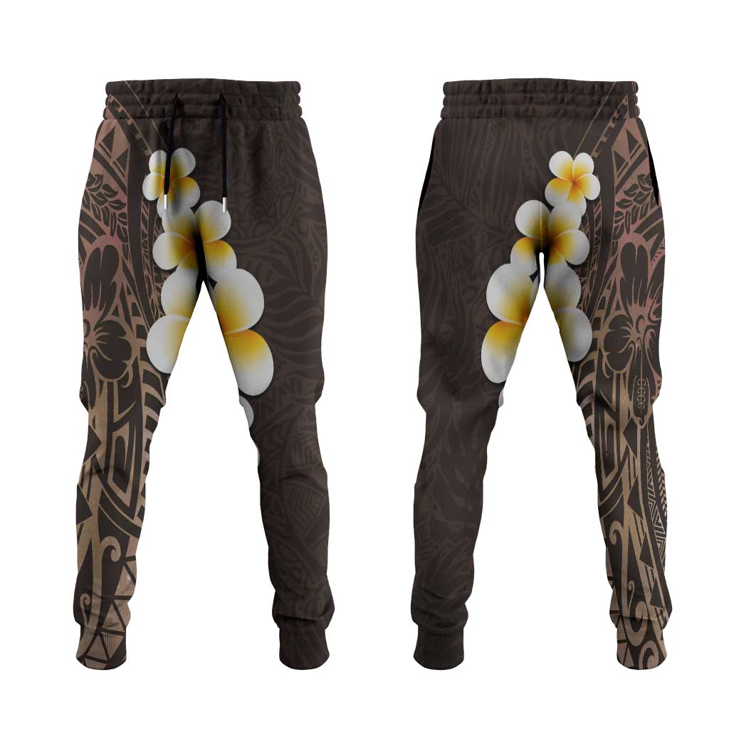 Brown Polynesia Jogger Pants Plumeria Tropical Leaves With Galaxy Polynesian Art - Polynesian Pride