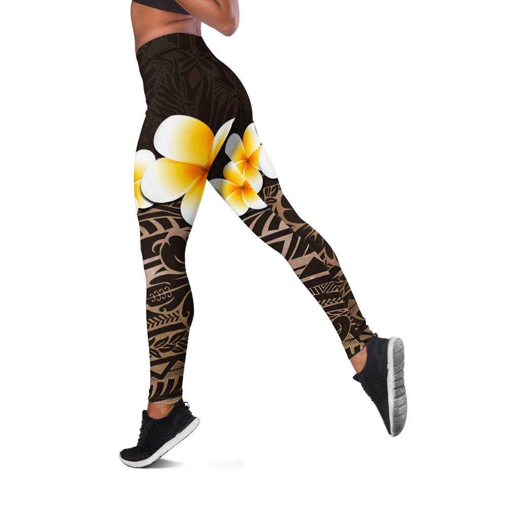 Brown Polynesia Leggings Plumeria Tropical Leaves With Galaxy Polynesian Art LT14 Brown - Polynesian Pride