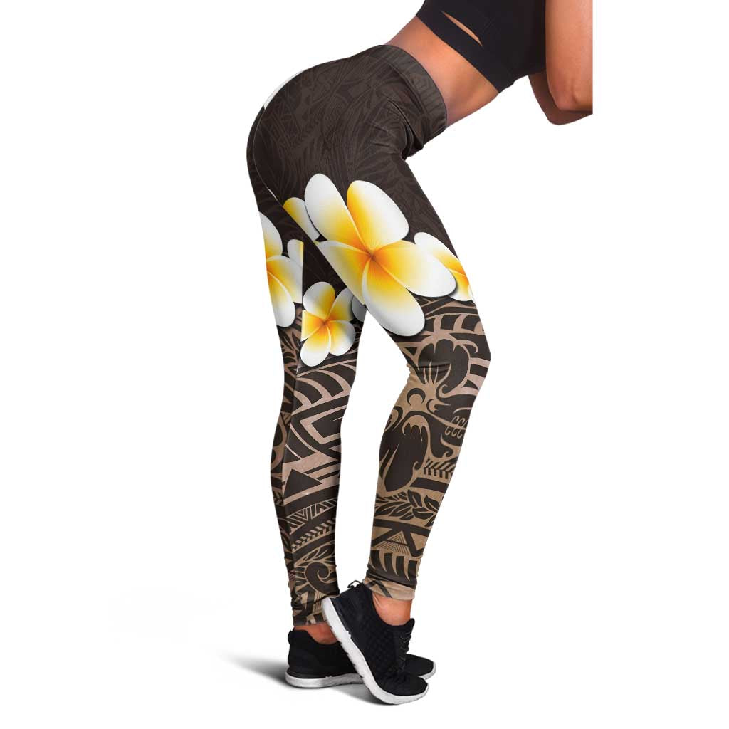 Brown Polynesia Leggings Plumeria Tropical Leaves With Galaxy Polynesian Art LT14 - Polynesian Pride