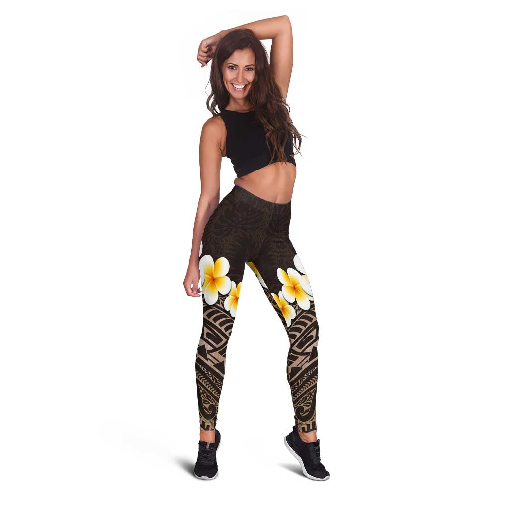 Brown Polynesia Leggings Plumeria Tropical Leaves With Galaxy Polynesian Art LT14 - Polynesian Pride