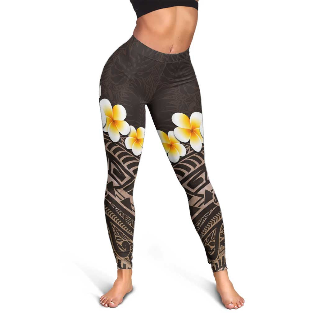 Brown Polynesia Leggings Plumeria Tropical Leaves With Galaxy Polynesian Art LT14 - Polynesian Pride