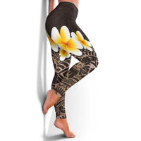 Brown Polynesia Leggings Plumeria Tropical Leaves With Galaxy Polynesian Art LT14 - Polynesian Pride