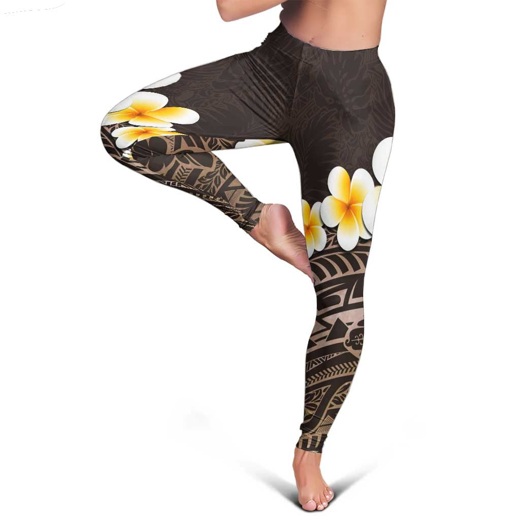 Brown Polynesia Leggings Plumeria Tropical Leaves With Galaxy Polynesian Art LT14 - Polynesian Pride