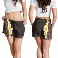 Brown Polynesia Shorts for Women Plumeria Tropical Leaves With Galaxy Polynesian Art LT14 - Polynesian Pride
