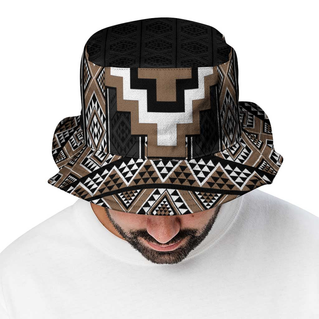 Brown Taniko Aotearoa Bucket Hat Niho Taniwha Mix Poutama LT14