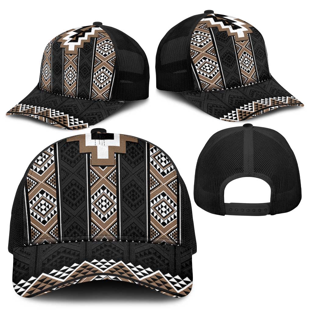Brown Taniko Aotearoa Mesh Trucker Cap Niho Taniwha Mix Poutama - Polynesian Pride