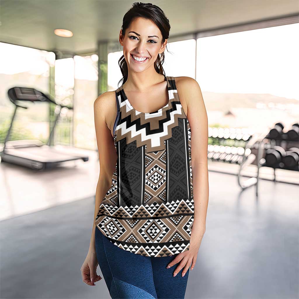 Brown Taniko Aotearoa Women Racerback Tank Niho Taniwha Mix Poutama LT14 - Polynesian Pride