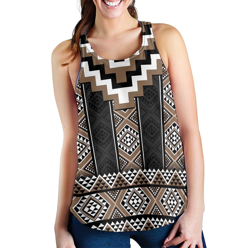 Brown Taniko Aotearoa Women Racerback Tank Niho Taniwha Mix Poutama LT14 - Polynesian Pride