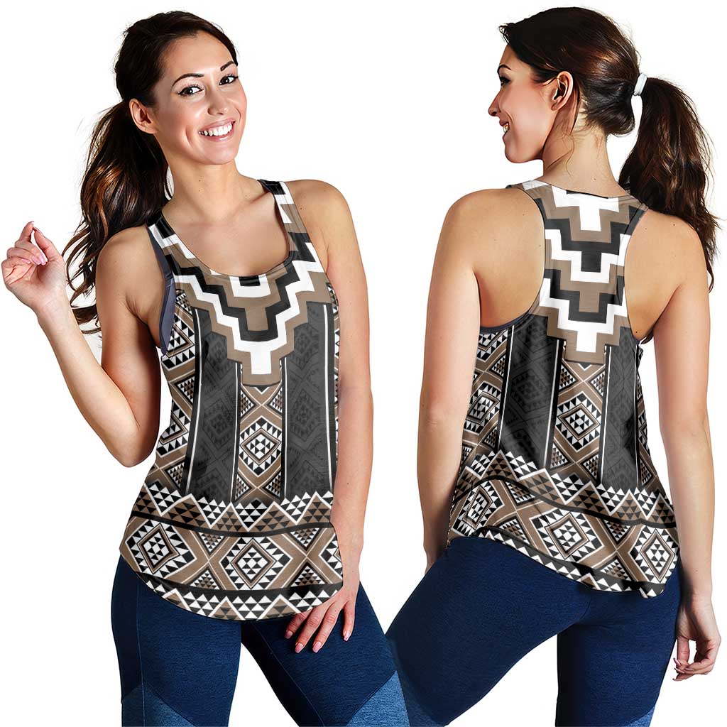 Brown Taniko Aotearoa Women Racerback Tank Niho Taniwha Mix Poutama LT14 - Polynesian Pride