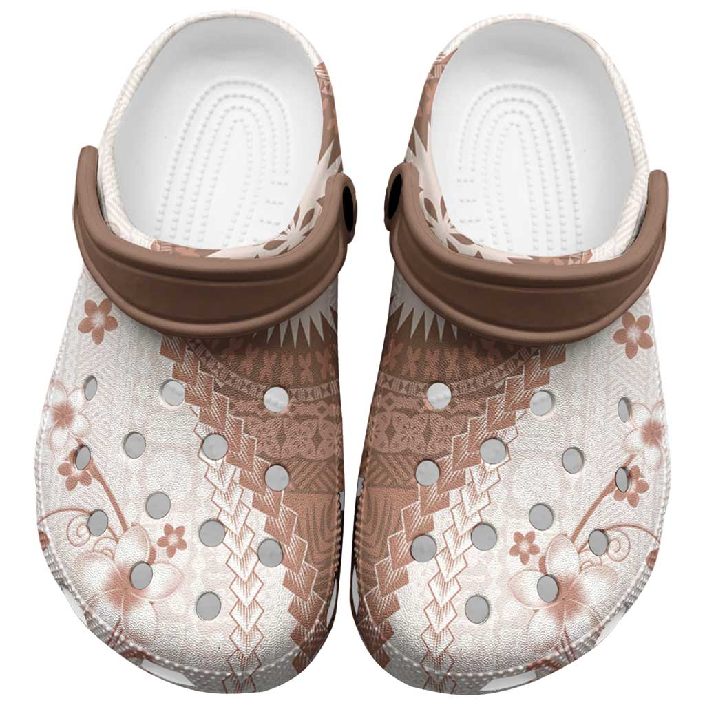 Bula Fiji Clogs Shoes Brown Plumeria Masi Tapa Pattern LT05 Brown - Polynesian Pride