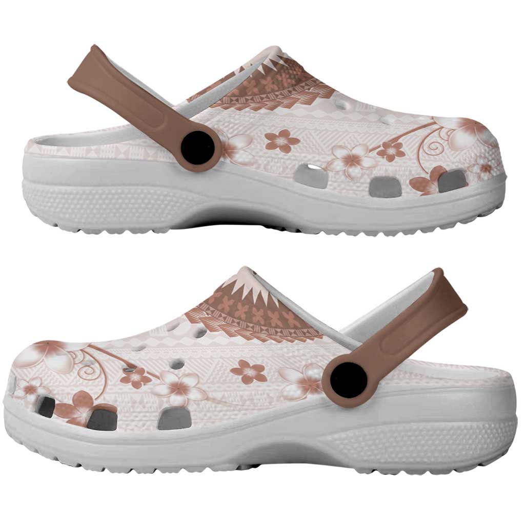 Bula Fiji Clogs Shoes Brown Plumeria Masi Tapa Pattern LT05 - Polynesian Pride