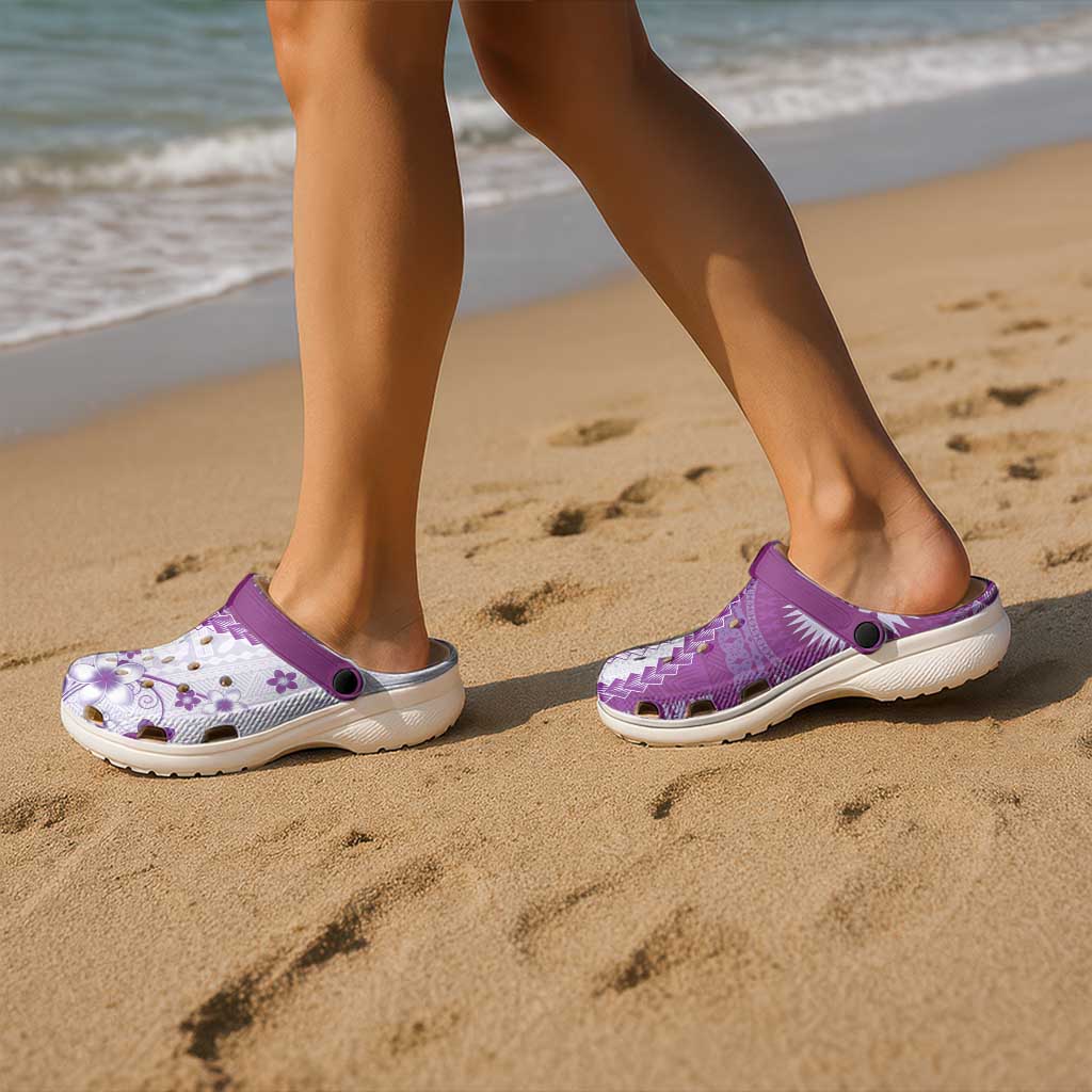 Bula Fiji Clogs Shoes Violet Plumeria Masi Tapa Pattern LT05 - Polynesian Pride