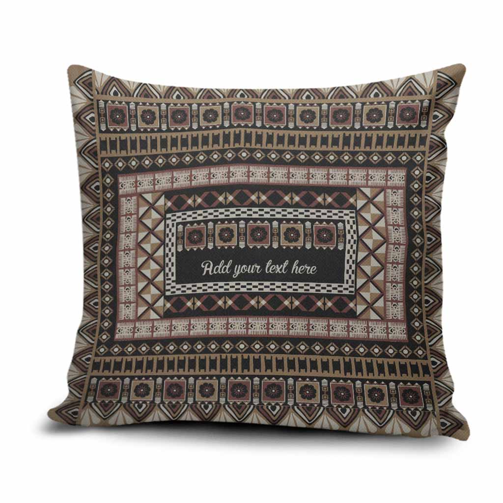 Custom pillow cover with a vintage Fijian Tapa tribal pattern and a personalized name.