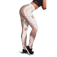 Bula Fiji Leggings Brown Plumeria Masi Tapa Pattern LT05 - Polynesian Pride