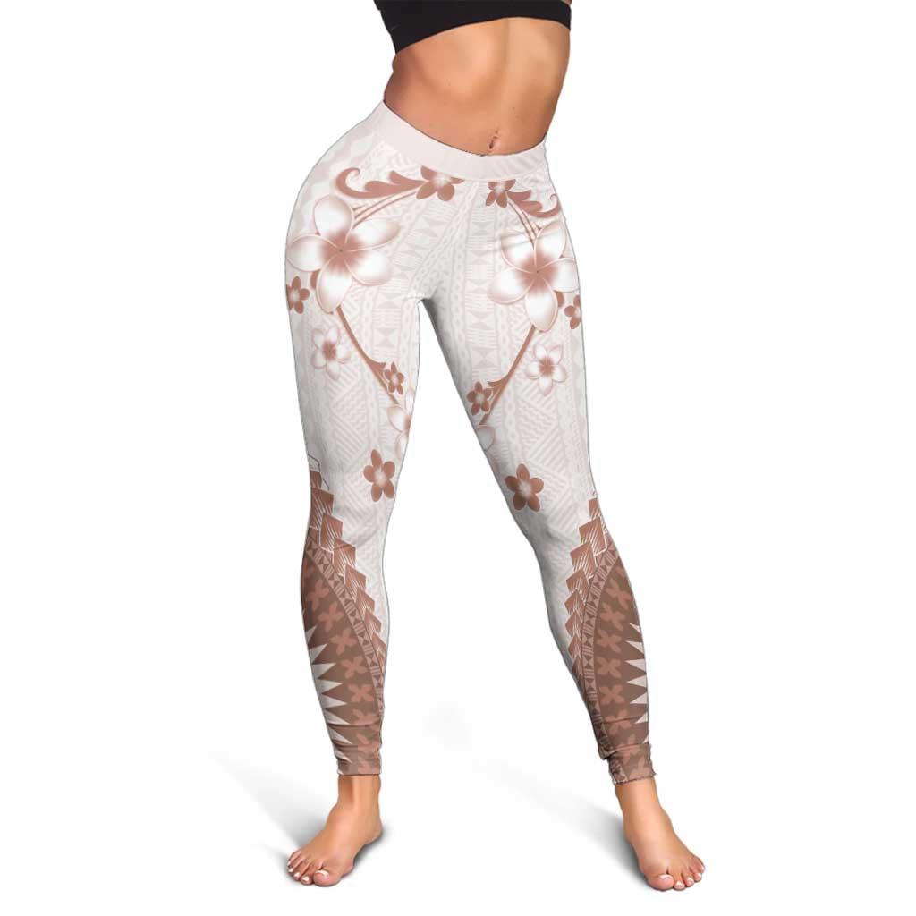 Bula Fiji Leggings Brown Plumeria Masi Tapa Pattern LT05 - Polynesian Pride