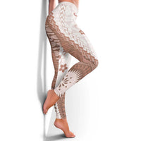 Bula Fiji Leggings Brown Plumeria Masi Tapa Pattern LT05 - Polynesian Pride