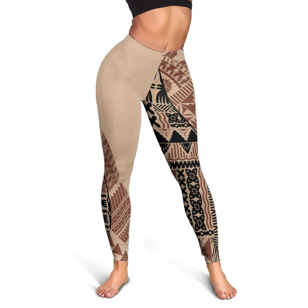 Bula Fiji Leggings Tribal Masi Tapa - Beige