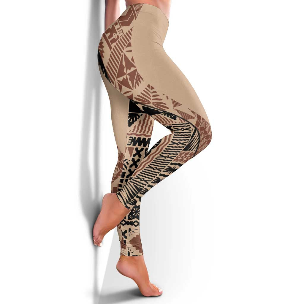 Bula Fiji Leggings Tribal Masi Tapa - Beige