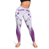 Bula Fiji Leggings Violet Plumeria Masi Tapa Pattern LT05 - Polynesian Pride