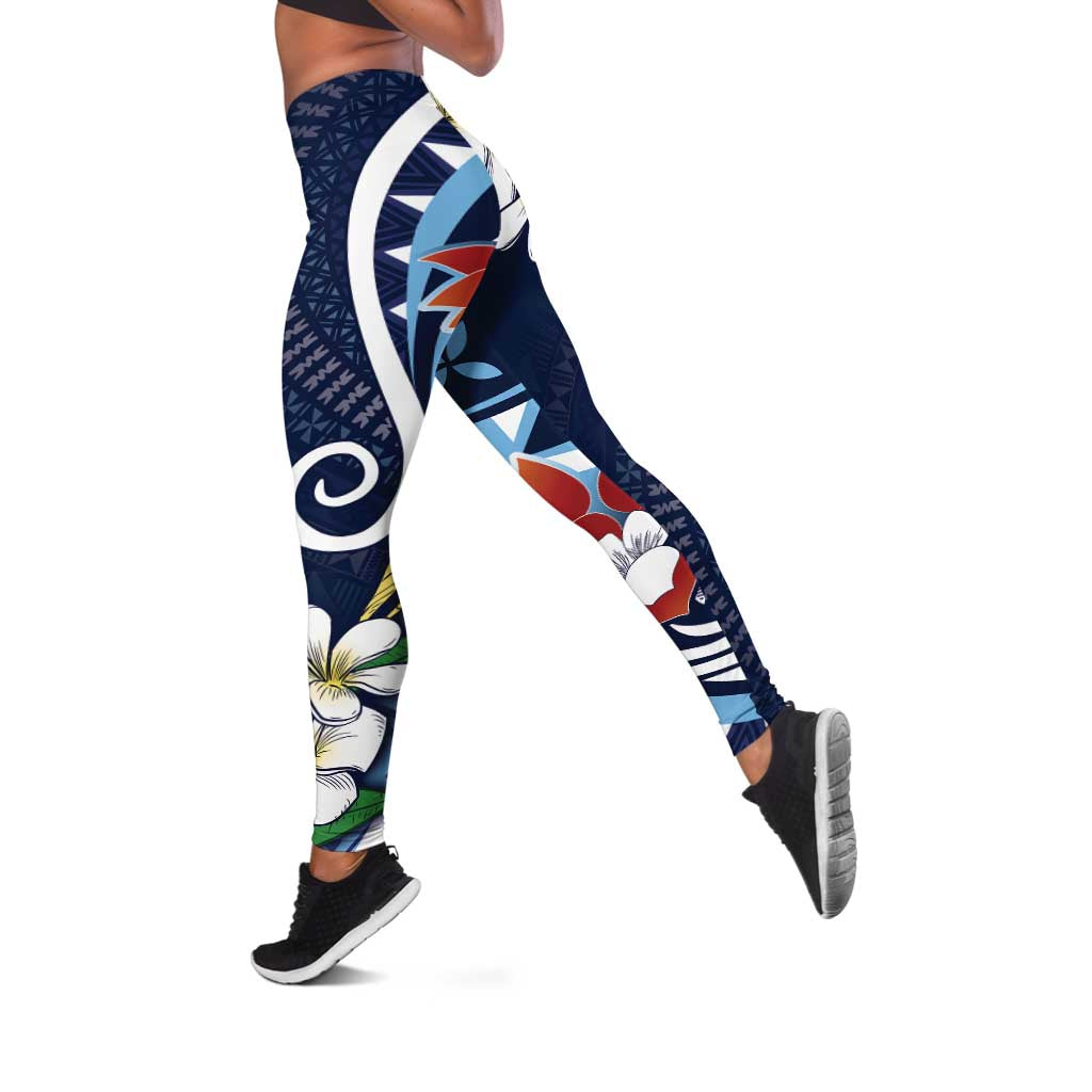 Bula Fiji Tagimaucia Mix Plumeria Masi Tapa Leggings Blue LT7 Blue - Polynesian Pride
